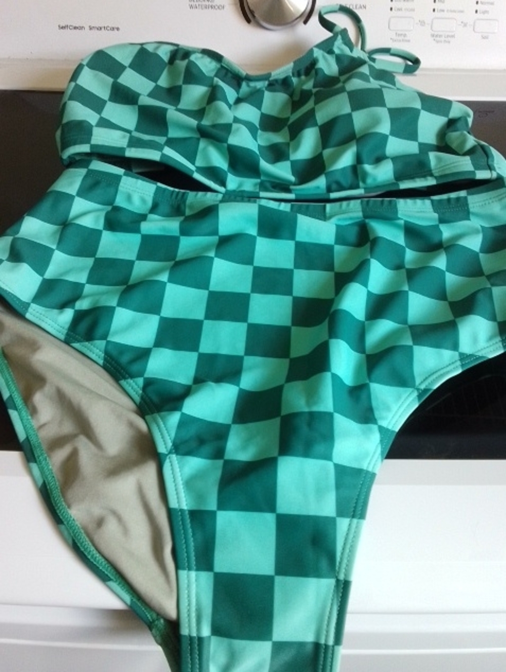 Checkerboard High-Waist Bikini Set - 💚 Check - Picture 2 of 6